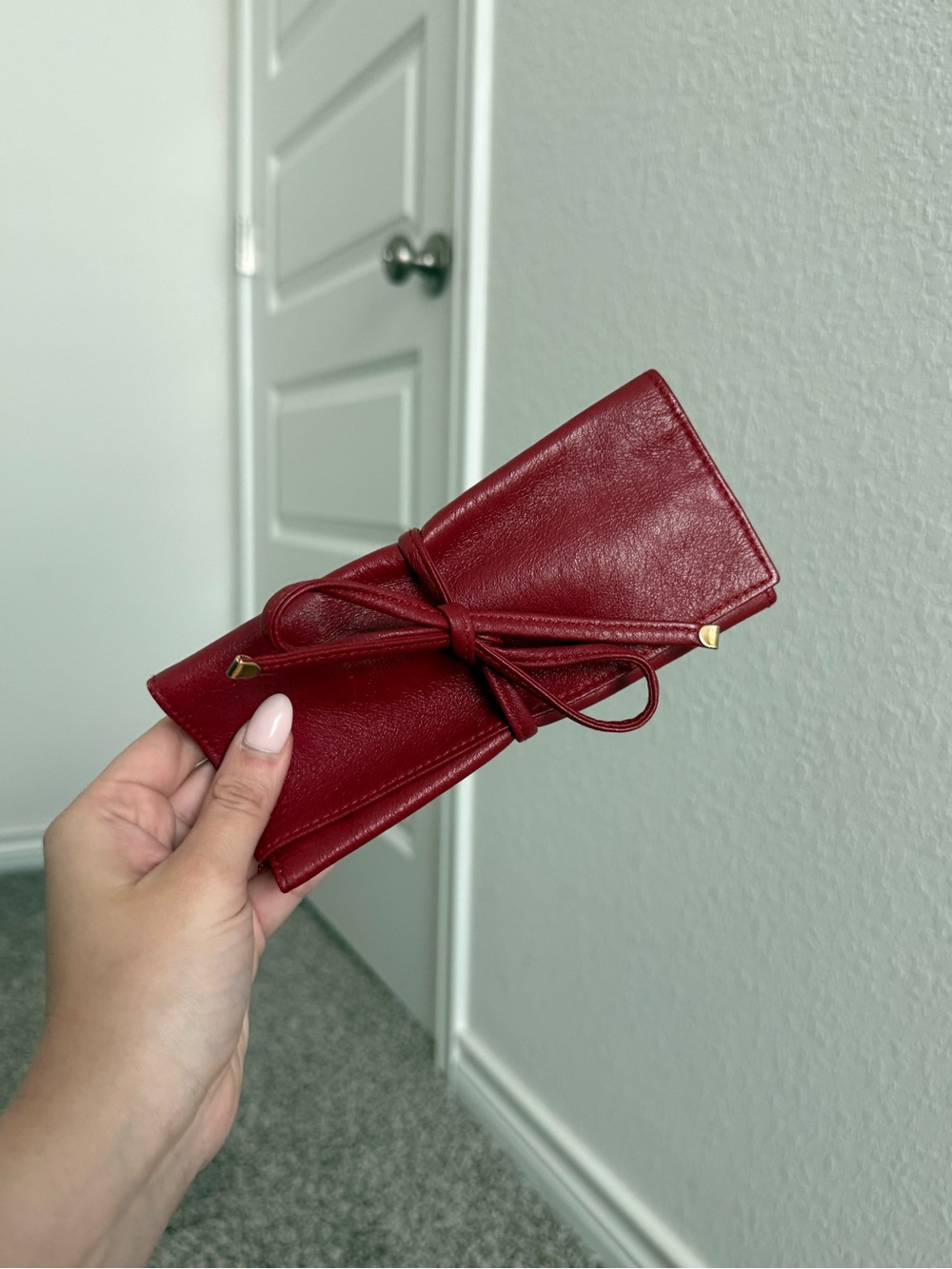 Neiman Marcus Red Leather Bow-Tie Jewelry Clutch